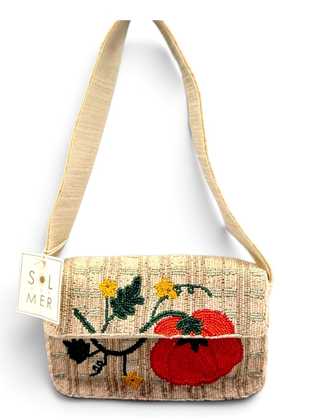 NWT Sol & Mer Pumpkin Beaded Shoulder Bag Fall Autumn Purse